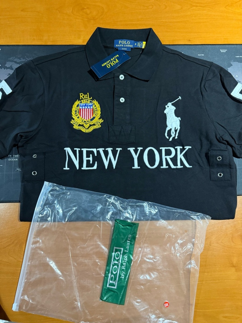 Ralph Lauren Black Polo Shirt with White Logos & Yellow Crest